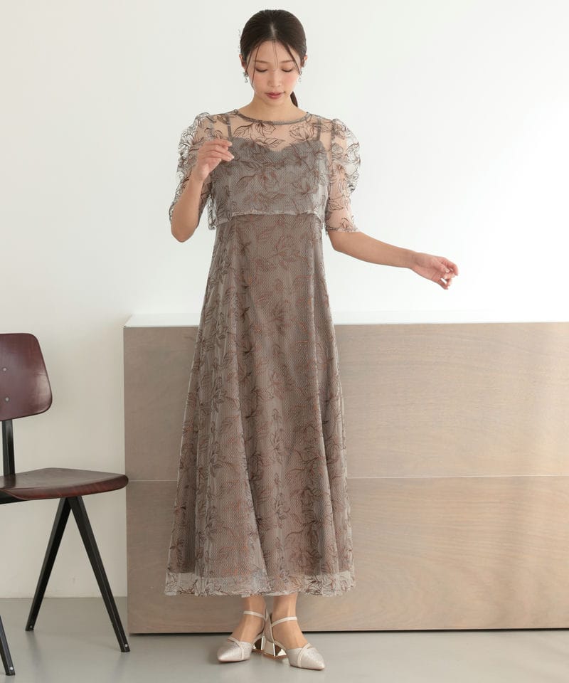 Select Shop シアーレースボレロセットアップドレス ブラウン系 | 結婚
