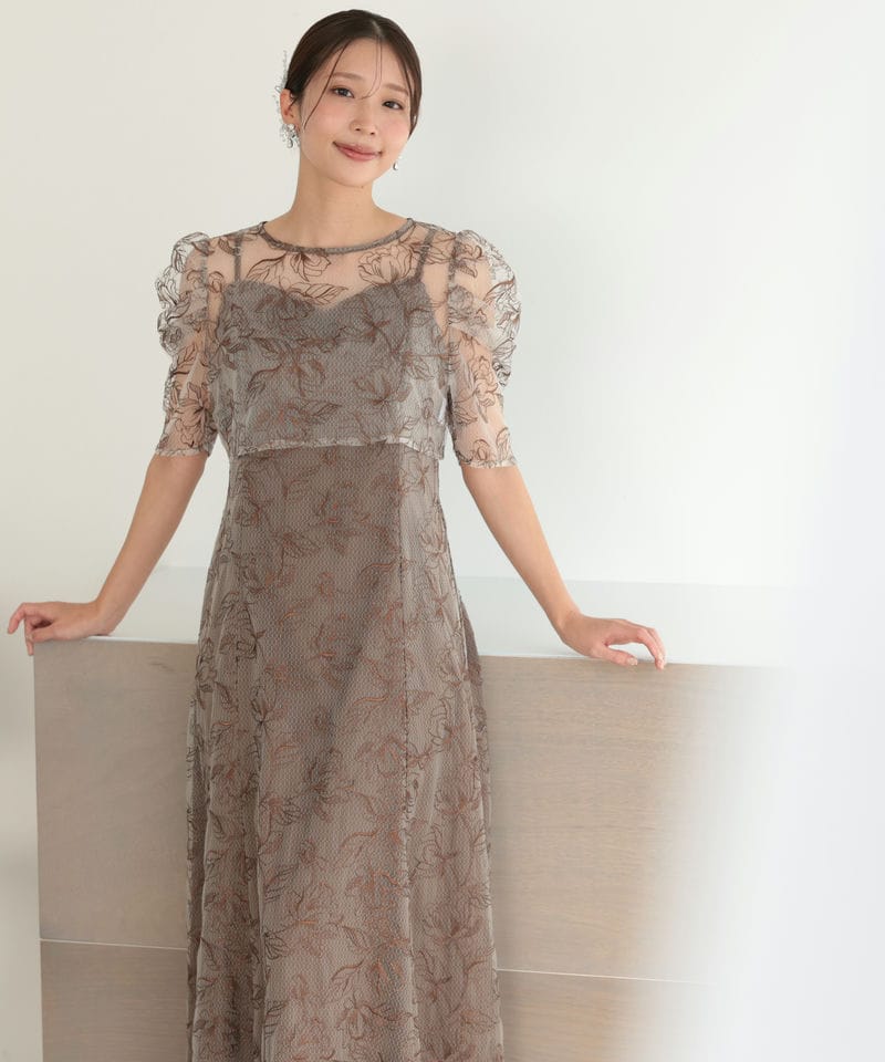 Select Shop シアーレースボレロセットアップドレス ブラウン系 | 結婚