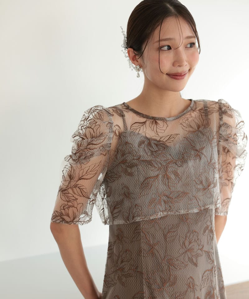 Select Shop シアーレースボレロセットアップドレス ブラウン系 | 結婚