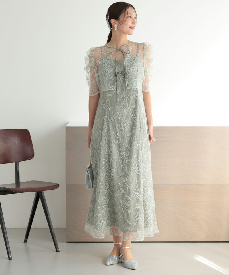 Select Shop シアーレースボレロセットアップドレス グリーン系 | 結婚