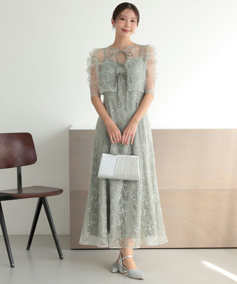 Select Shop シアーレースボレロセットアップドレス グリーン系 | 結婚