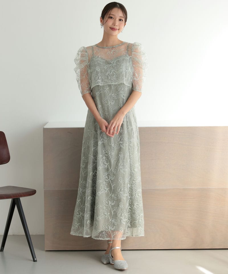 Select Shop シアーレースボレロセットアップドレス グリーン系 | 結婚