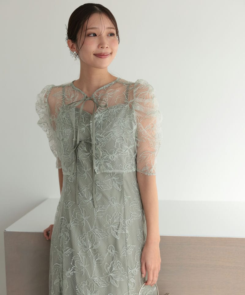 レースボレロドレス Select Shop シアーレースボレロセットアップドレス グリーン系 | 結婚