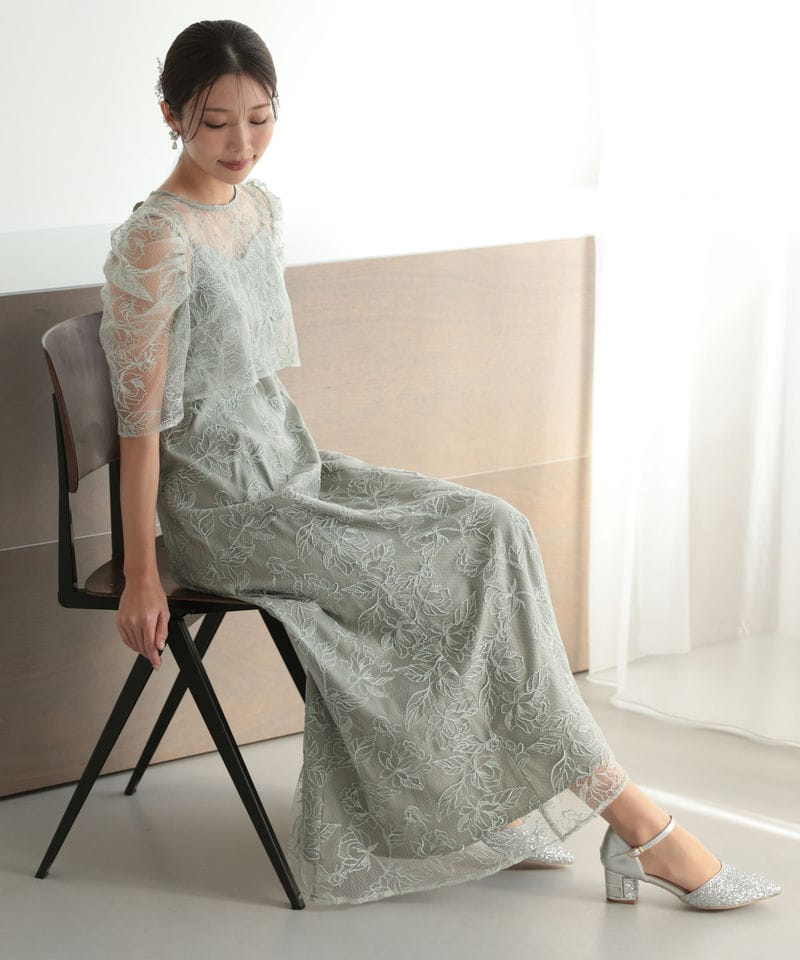 Select Shop シアーレースボレロセットアップドレス グリーン系 | 結婚