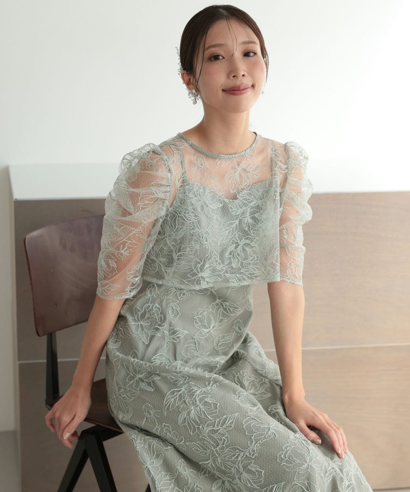 Select Shop シアーレースボレロセットアップドレス グリーン系 | 結婚