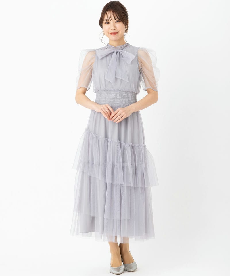 FURFUR ファーファー ハーフスリーブチュールドレス グレー系 | 結婚式