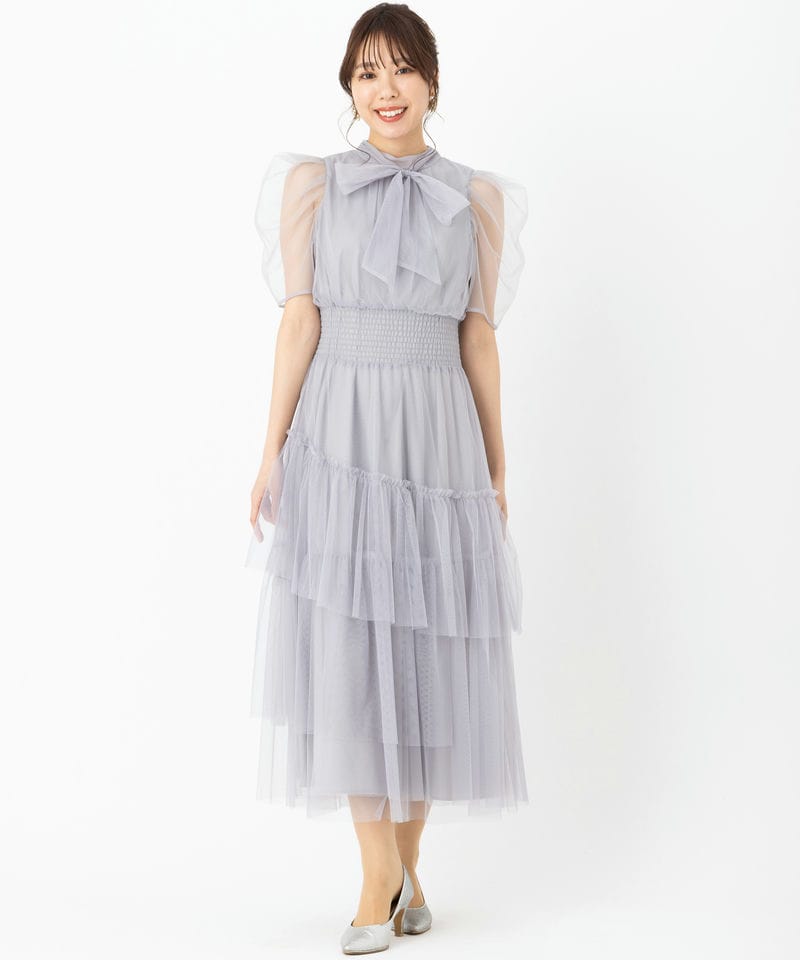 FURFUR ファーファー ハーフスリーブチュールドレス グレー系 | 結婚式