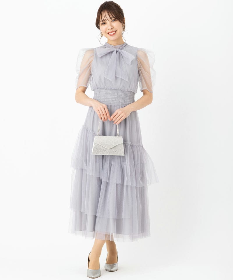 FURFUR ファーファー ハーフスリーブチュールドレス グレー系 | 結婚式
