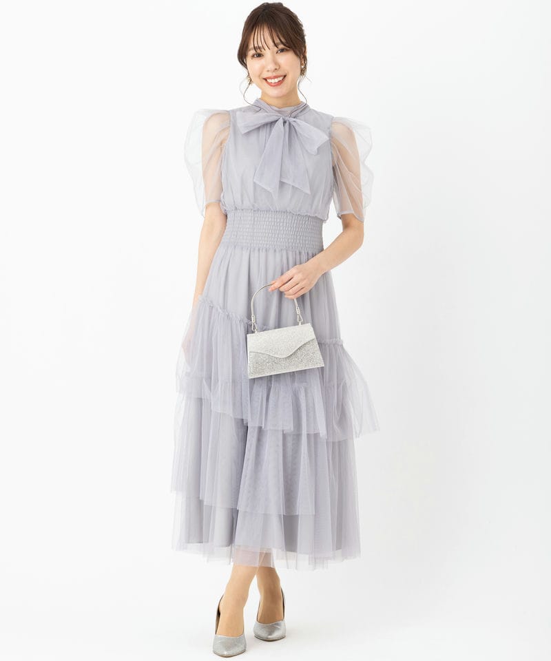 FURFUR ファーファー ハーフスリーブチュールドレス グレー系 | 結婚式