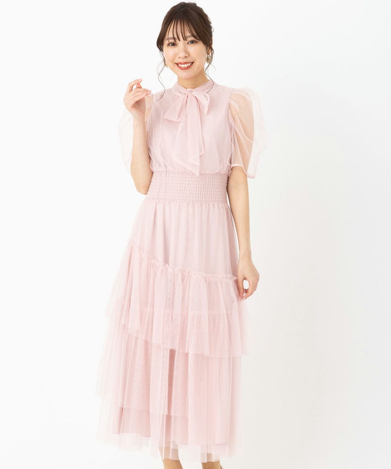 SNIDEL スナイデル パフレースドレス ピンク系 | 結婚式パーティーの