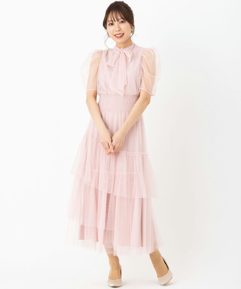 FURFUR ファーファー ハーフスリーブチュールドレス ピンク系 | 結婚式