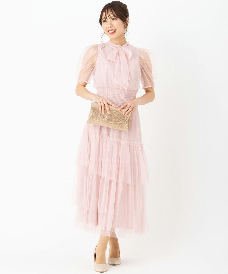 FURFUR ファーファー ハーフスリーブチュールドレス ピンク系 | 結婚式