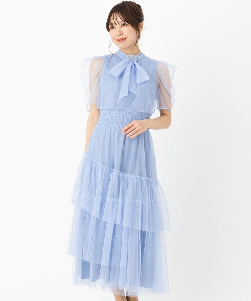 FURFUR ファーファー ハーフスリーブチュールドレス ブルー系 | 結婚式