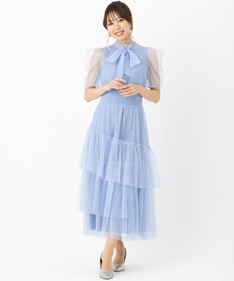 FURFUR ファーファー ハーフスリーブチュールドレス ブルー系 | 結婚式
