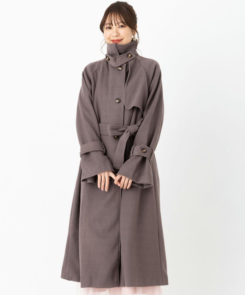 Select Shop スタンドカラーケープロングコート ブラウン系 | 結婚式