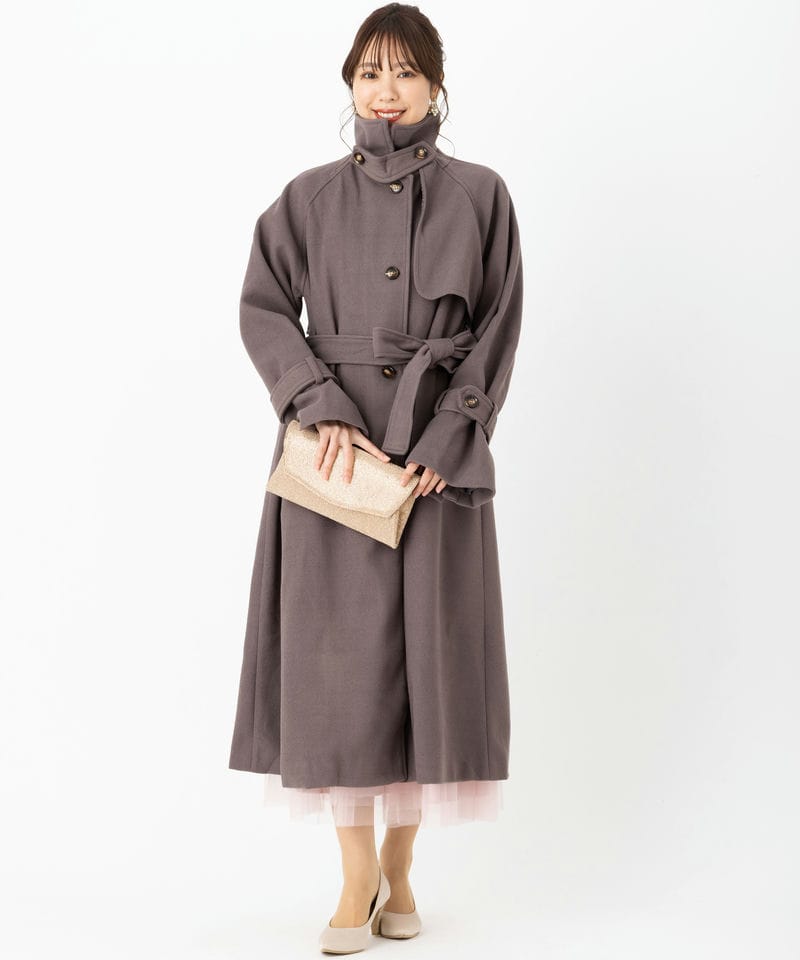 Select Shop スタンドカラーケープロングコート ブラウン系 | 結婚式