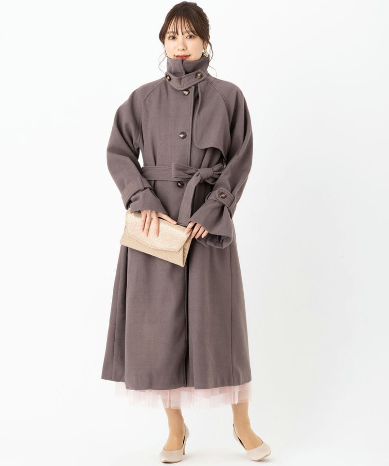 Select Shop スタンドカラーケープロングコート ブラウン系 | 結婚式