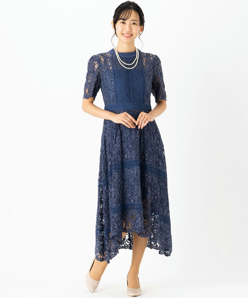 Select Shop 【ドレス3点セット】総レーススタンドカラードレス ブルー
