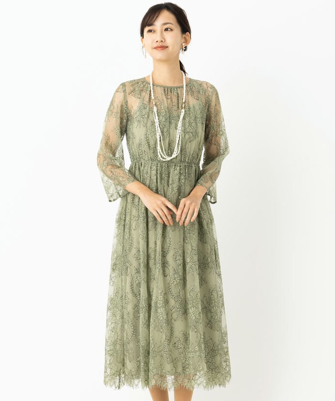 ♡FRAY I.D ミントグリーン×ベージュ レースフレアドレス♡ FRAY I.D