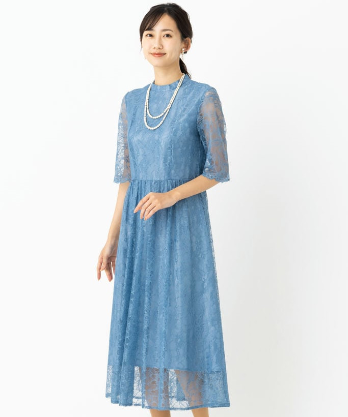 Aimer エメ ラッセルレース7分袖ロングドレス ブルー系 | 結婚式