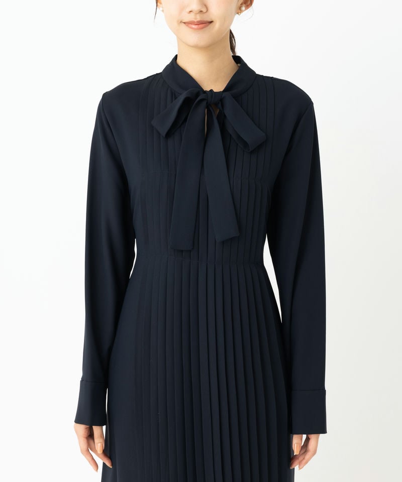 CELFORD セルフォード ボウタイAラインプリーツワンピース ネイビー系