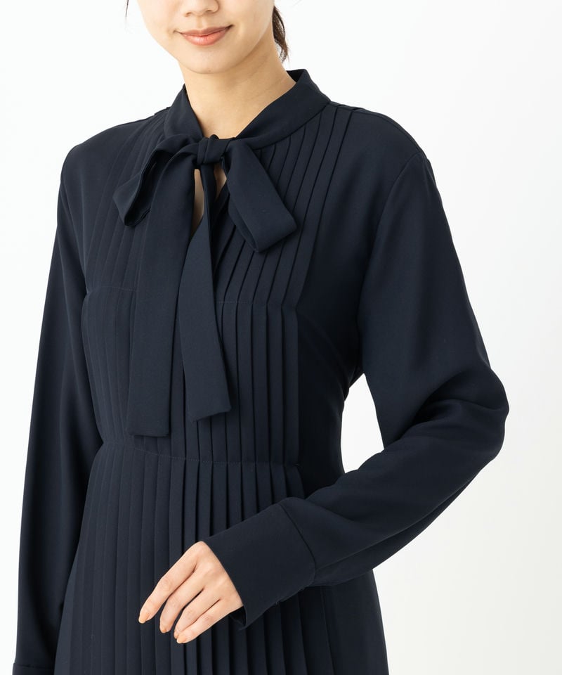 CELFORD セルフォード ボウタイAラインプリーツワンピース ネイビー系