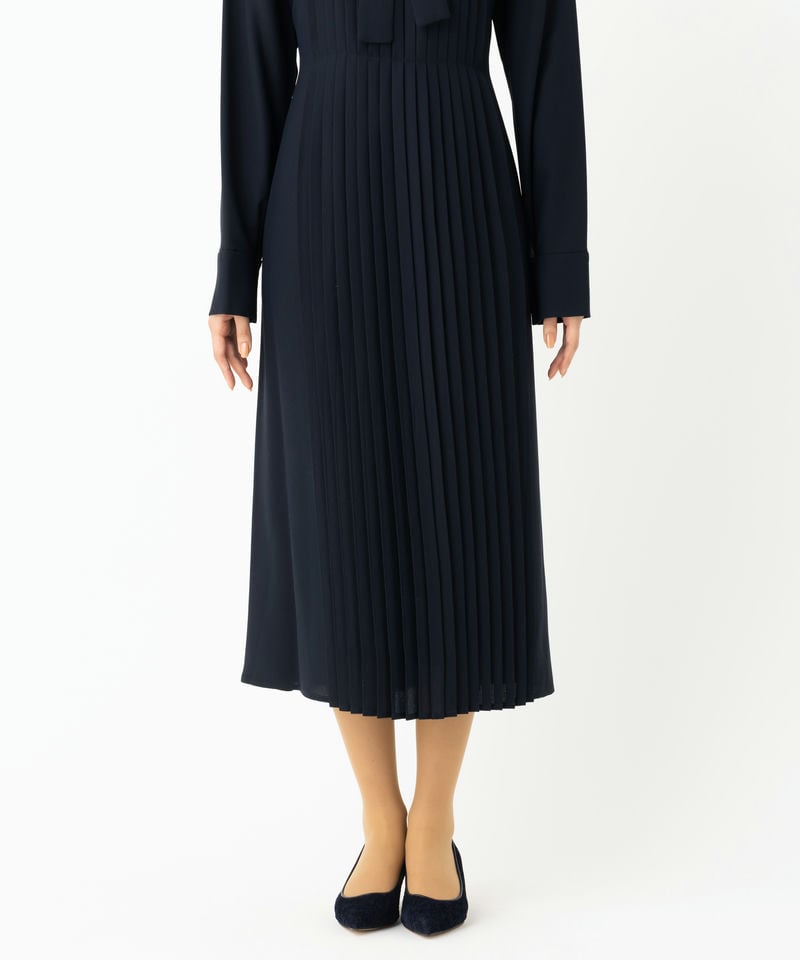 CELFORD セルフォード ボウタイAラインプリーツワンピース ネイビー系