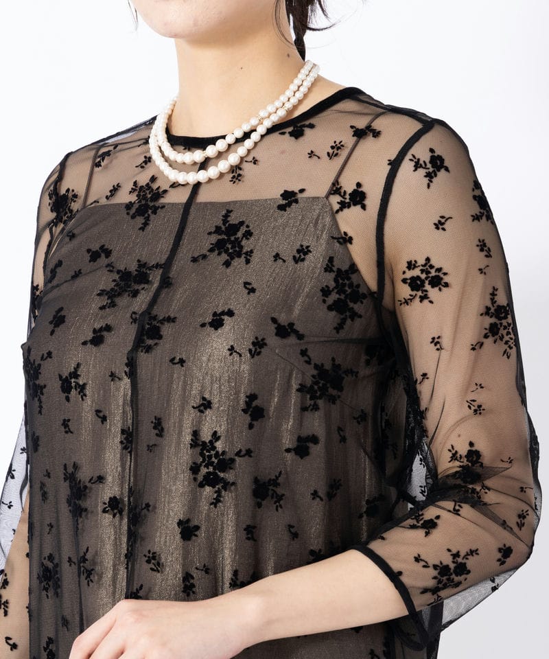 kaene カエン フロッキーサテン2wayドレス ブラック系 | 結婚式