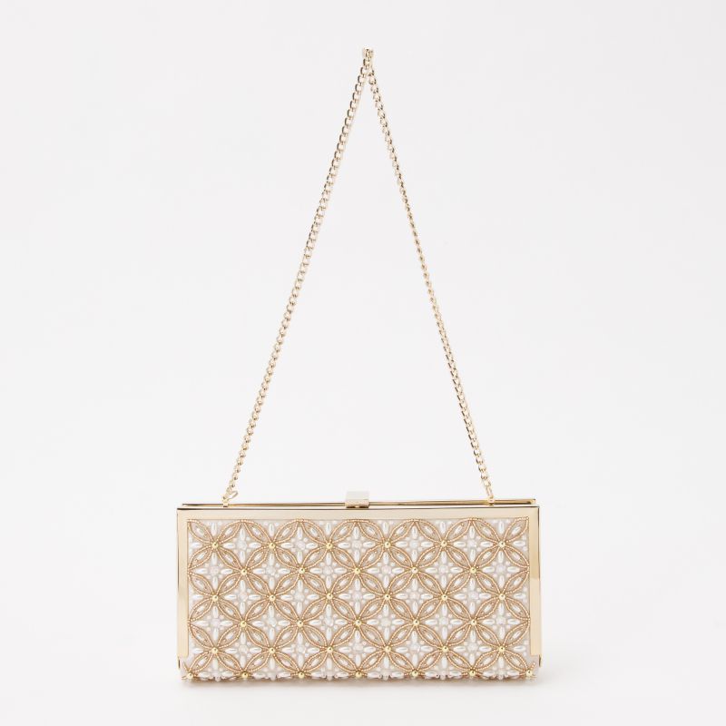 PREFERENCE プリファレンス ビジューパールクラッチバッグ ベージュ系