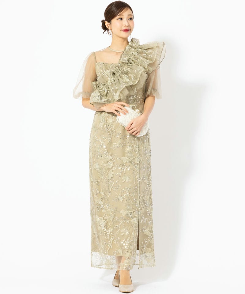 Leja レジャ 3WAYチュールラッフルフラワースパンコールIラインドレス