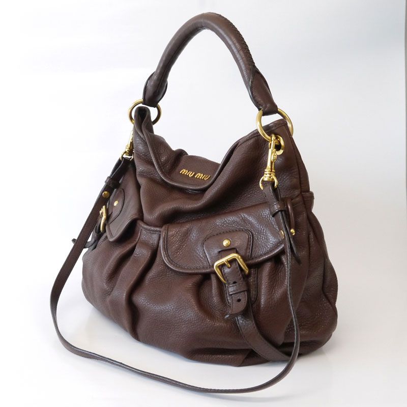ミュウミュウ miumiu ショルダーバッグ トートバッグ 2way 茶 Miu Miu