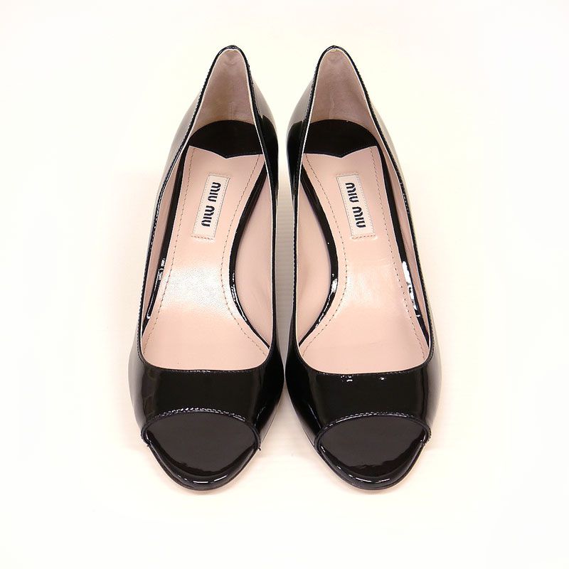 Miu Miu クリスタルビジュー付オープントゥパンプス ブラック系 | 結婚