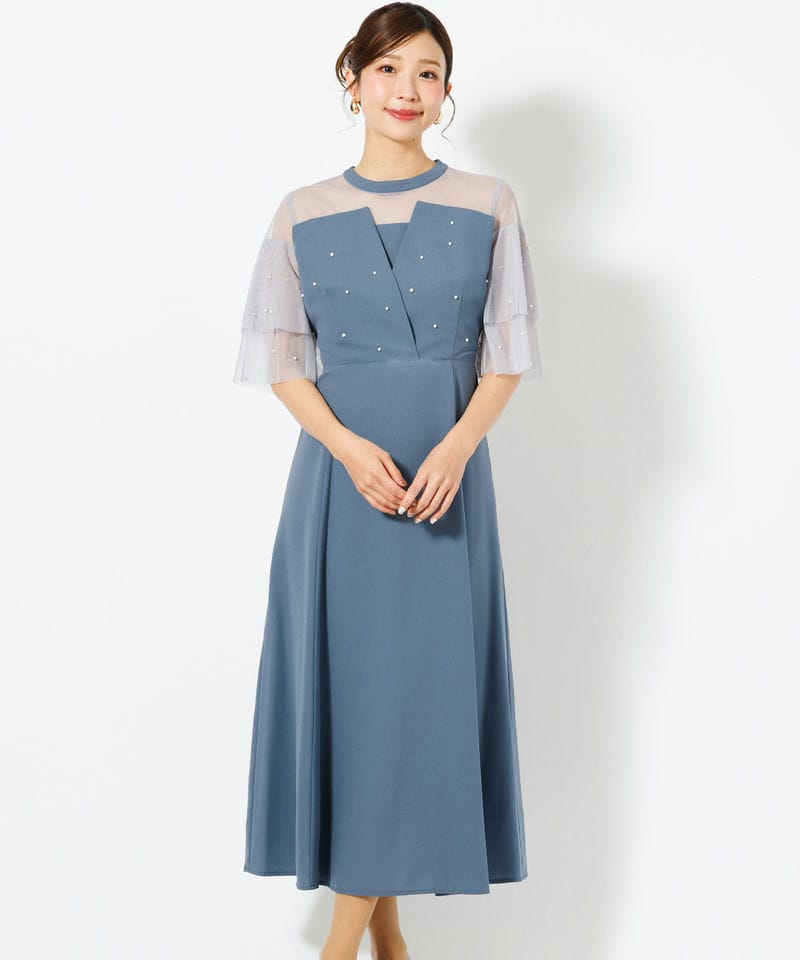 Select Shop パールつきビスチェ風ドレス ブルー系 | 結婚式パーティー