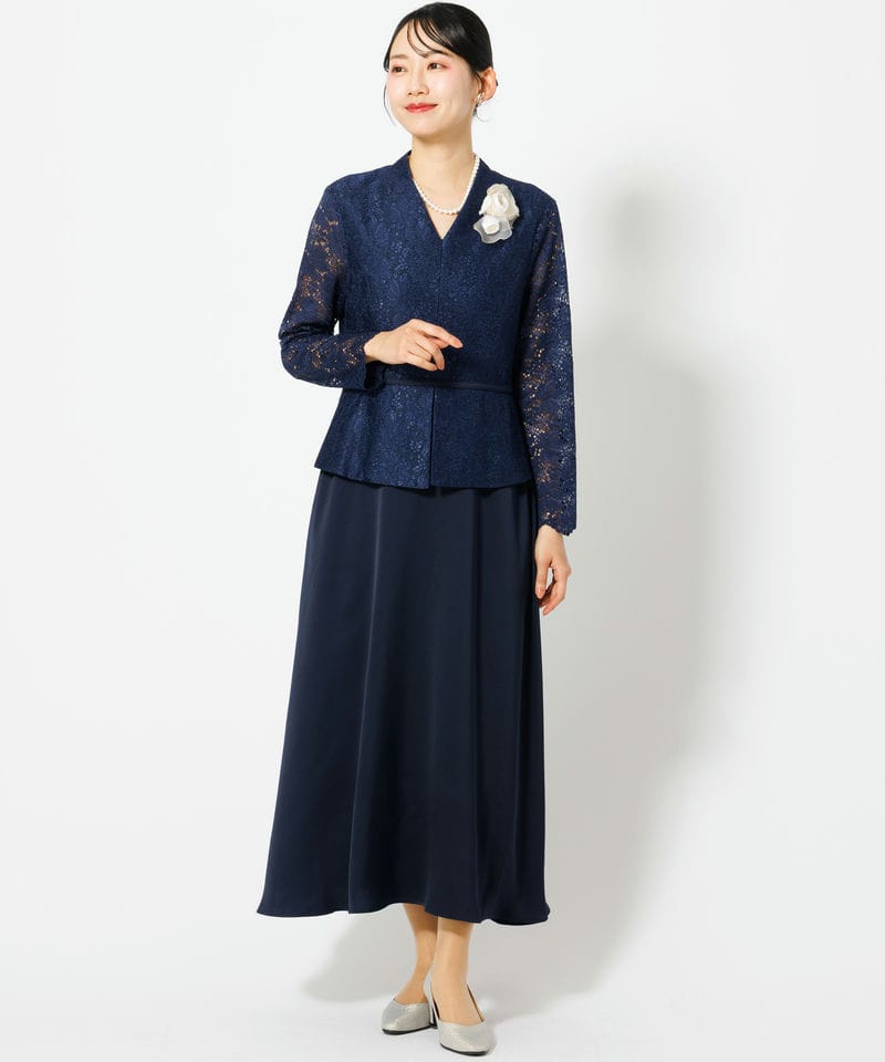 Select Shop 【マザーズドレス】Vネックレース切替セットアップ風