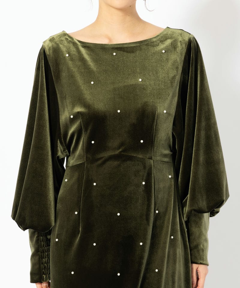 Ameri VINTAGE アメリヴィンテージ バックオープンパールベロアドレス