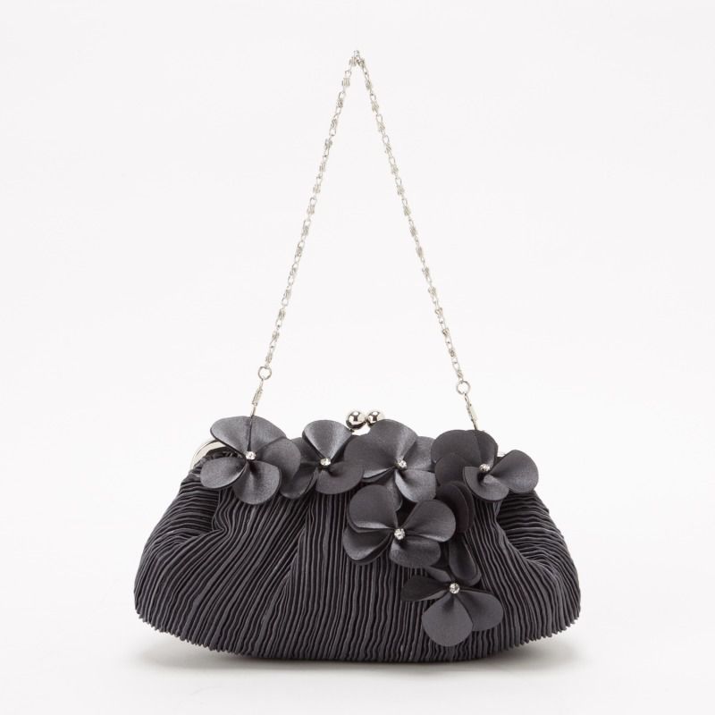 ANAYI アナイ サテンプリーツコサージュバッグ グレー系 | 結婚式