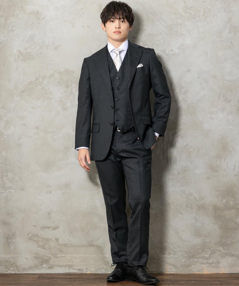 SUIT SQUARE シャドーオーバーチェック・スリーピーススーツ グレー系