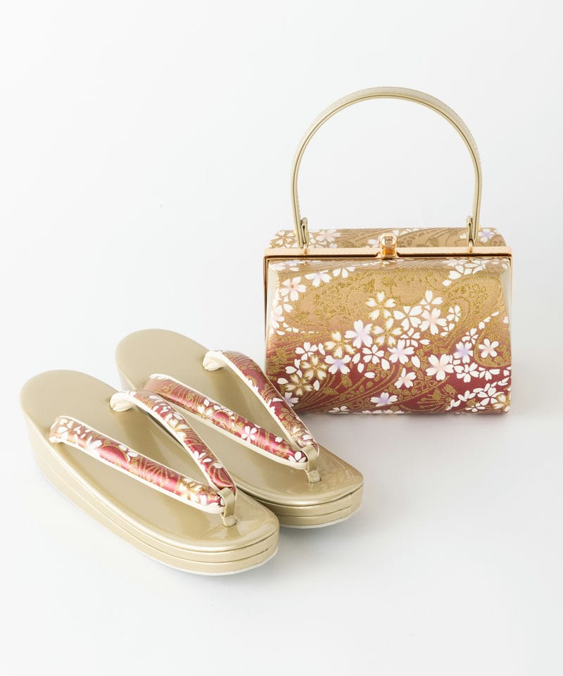 Select Shop 【バッグ・草履セット】桜華紋 ゴールド系 x レッド系