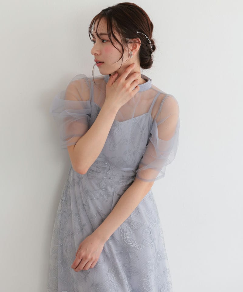 Select Shop ボレロレイヤードチュールフラワー刺繍ロングドレス