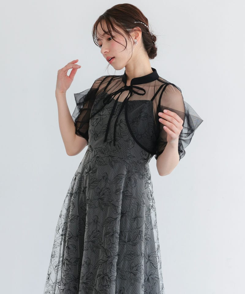 Select Shop ボレロレイヤードチュールフラワー刺繍ロングドレス