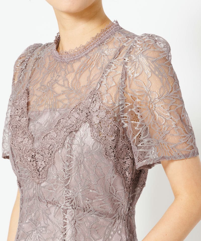 SNIDEL 【ドレス2点セット】シャイニーレースドレス パープル系 | 結婚