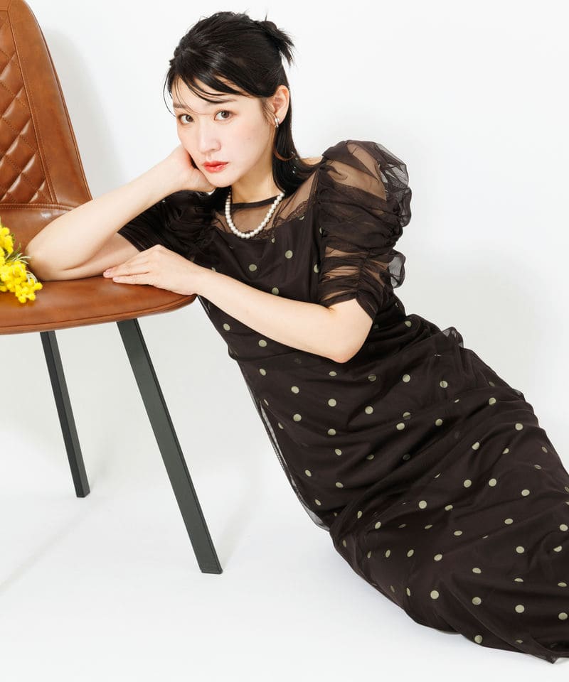 FURFUR ファーファー ロングスリーブラメチュールドレス ブラック系
