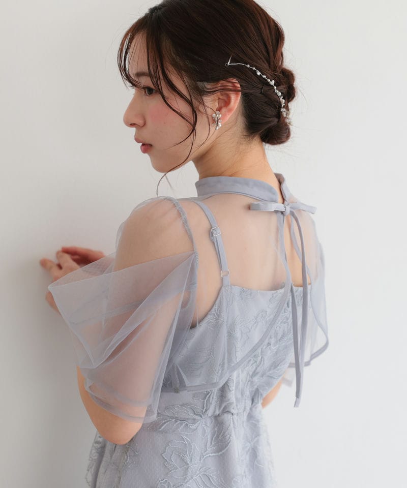 Select Shop ボレロレイヤードチュールフラワー刺繍ロングドレス