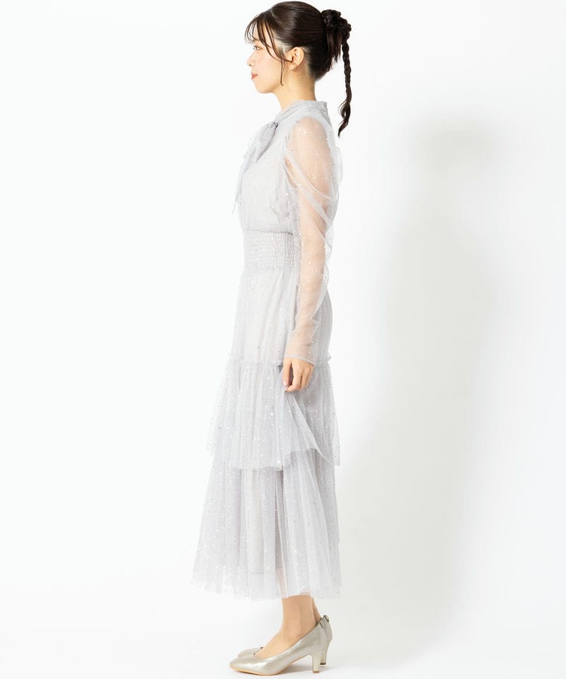 FURFUR ファーファー ロングスリーブラメチュールドレス グレー系