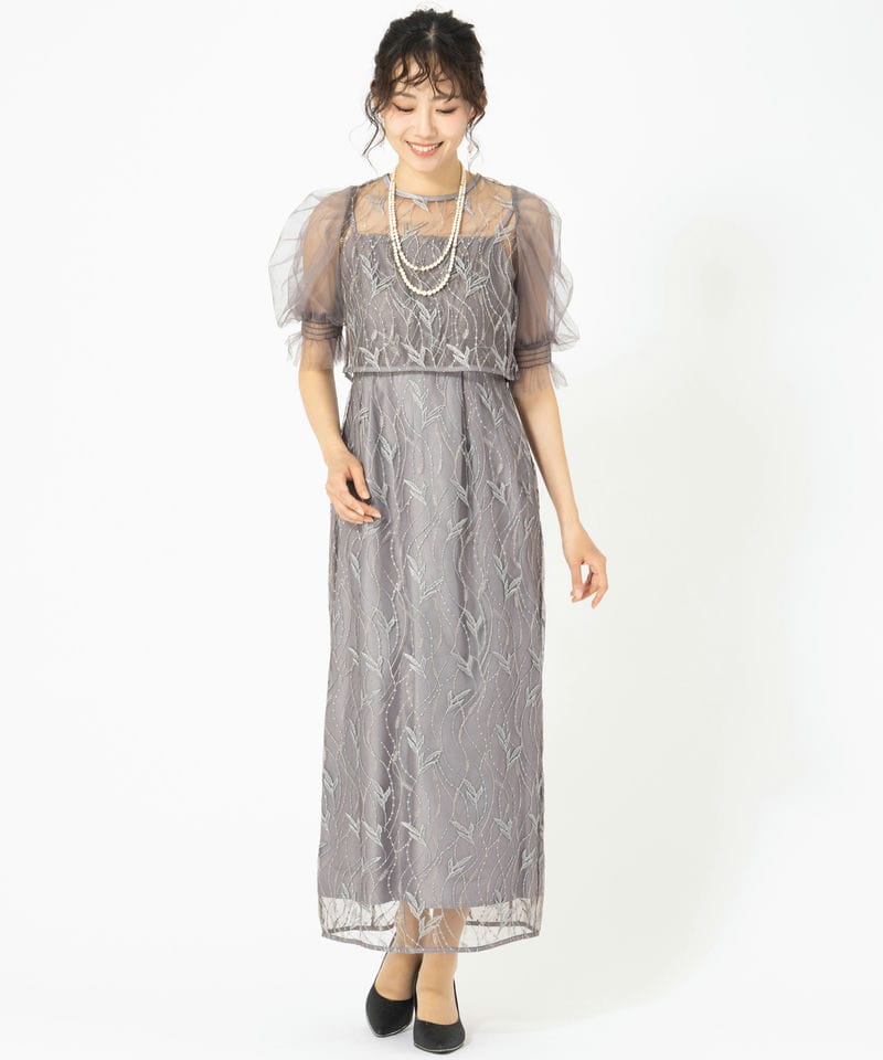 ドリードール　オケージョン　ドレス 結婚式 グレー M レース　セットアップ Dorry Doll ドリードール リーフレースセットドレス グレー系 | 結婚式