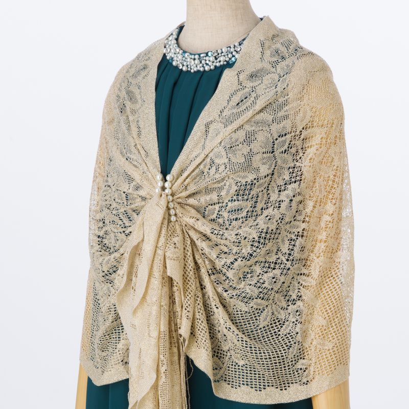 LOUIS VUITTON シルク混ショール・モノグラム ルレックス ゴールド系