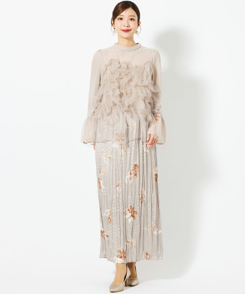willfullyベージュ フリル付き ロングドレス WILLFULLY official web