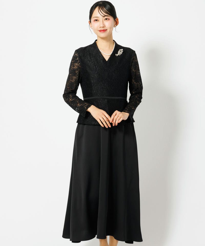 Select Shop 【マザーズドレス】Vネックレース切替セットアップ風