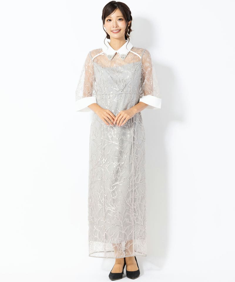 Leja レジャ シアースパンコールビジューカラーIラインドレス グレー系
