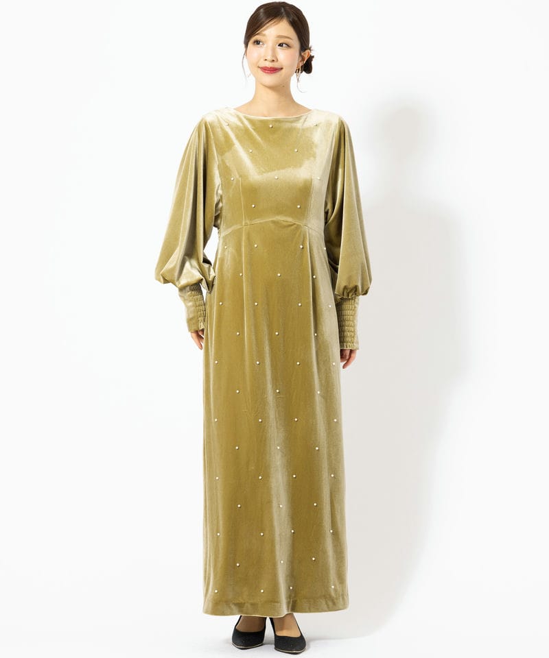 Ameri VINTAGE アメリヴィンテージ バックオープンパールベロアドレス